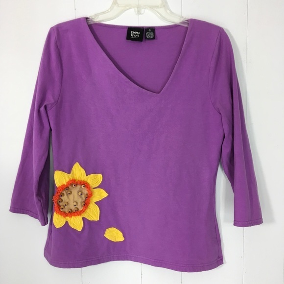 Vintage 90’s Y2K Emma Tricot Sunflower Shirt Pant Set M S Purple Yellow Woman’s - Picture 3 of 12